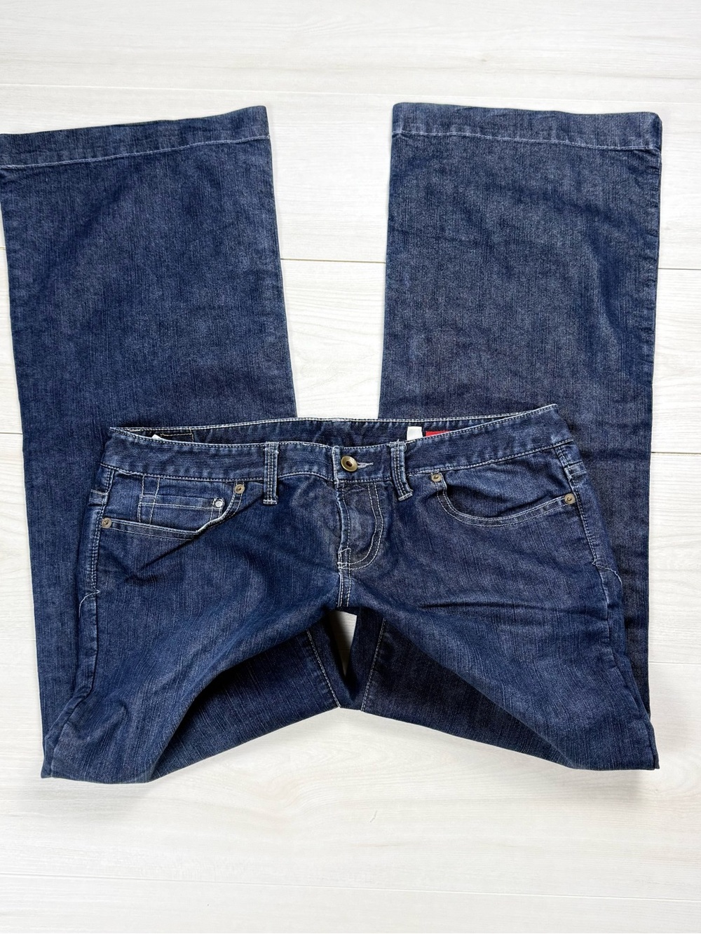 X2 vintage y2k express low rise Dark Blue wide leg, trouser denim jeans